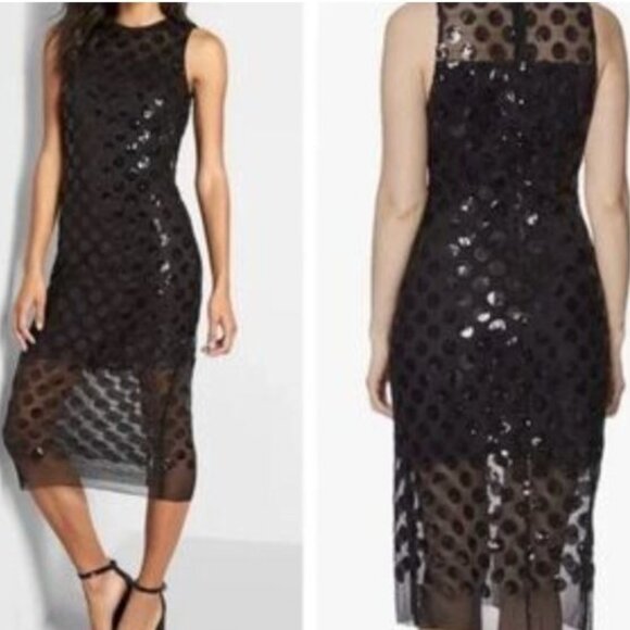 New Betsey Johnson 6 Sequin Polka Dot Sleeveless Midi Dress Sheer Onyx Goth - Picture 2 of 15